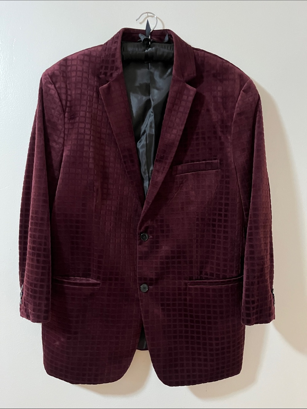 Alfani Men's Deep Wine Velvet Grid Sport Coat